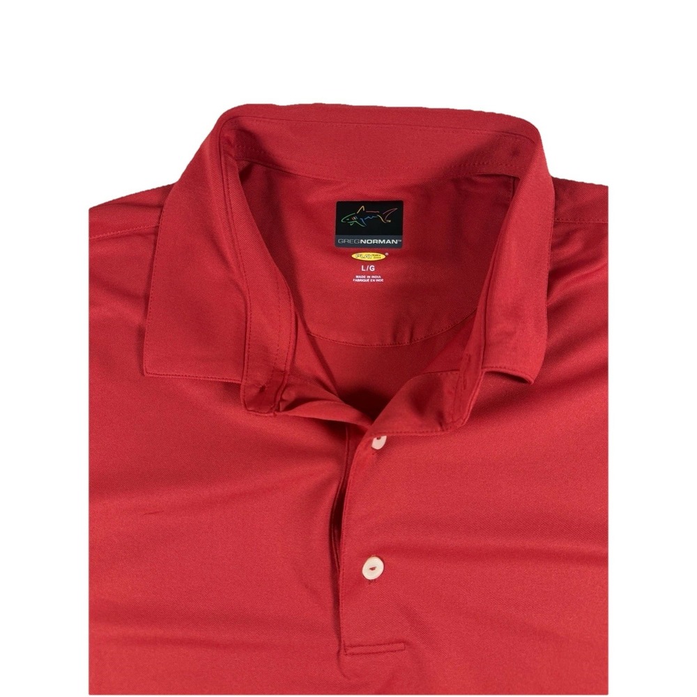 Greg Norman Freedom Micro Polo Shirt Mens L Red‎ Performance Golf Short Sleeve
